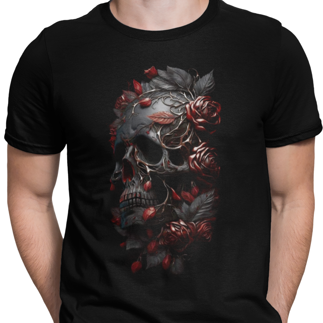 CAMISETA CALAVERA MEXICANA NEGRA CON ROSAS