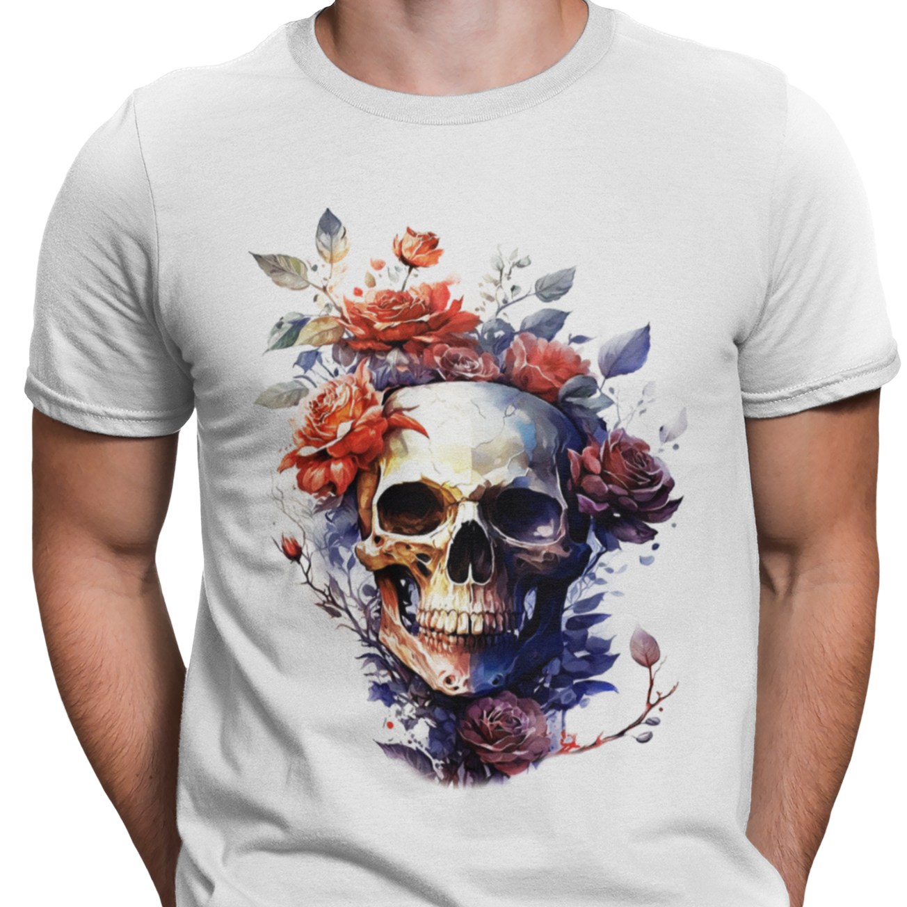 CAMISETA CALAVERA MEXICANA BLANCA FLORES