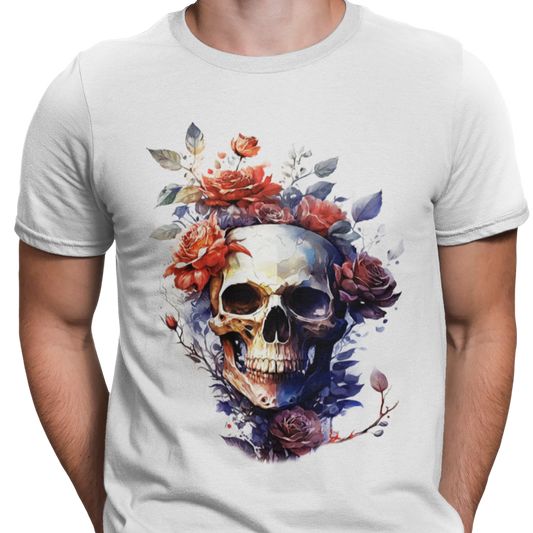 CAMISETA CALAVERA MEXICANA BLANCA FLORES