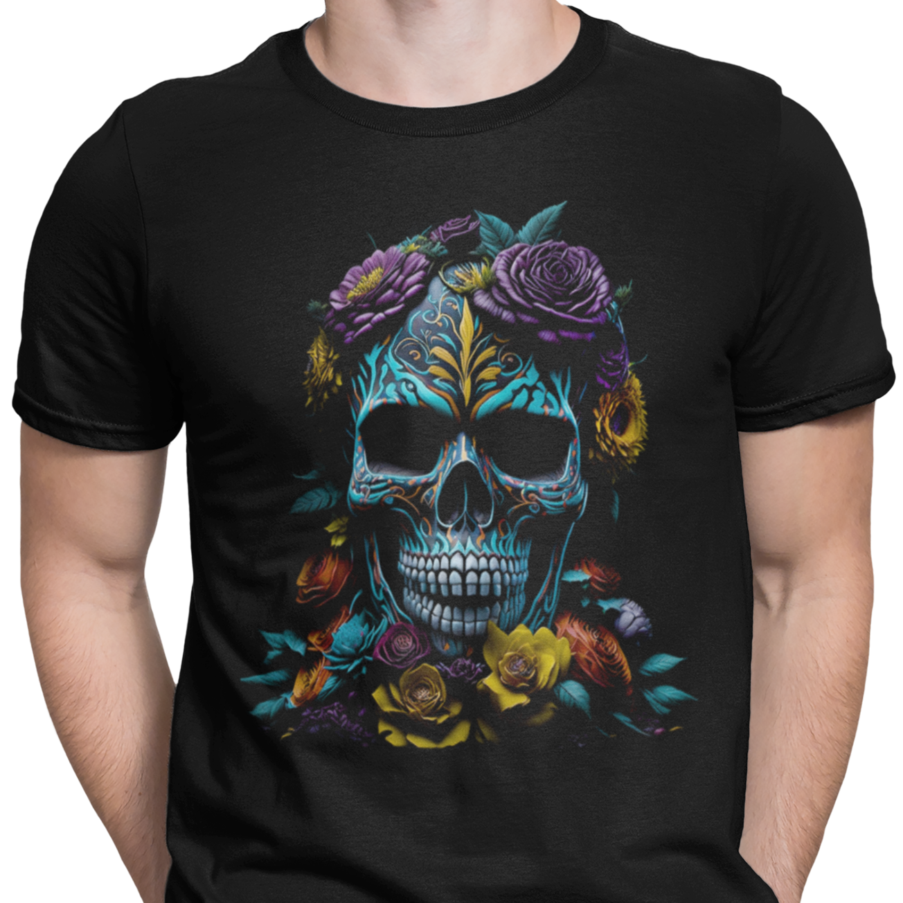 CAMISETA CALAVERA MEXICANA AZUL