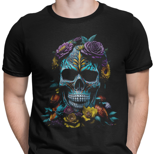 CAMISETA CALAVERA MEXICANA AZUL